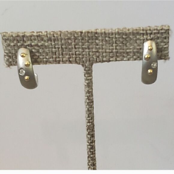 MATTE Silver-tone Rhinestone Embellished Huggie Hoop Earrings - Picture 2 of 5